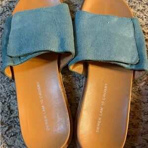 Derek Lam 10 Crosby Teal and Tan Slide Sandals